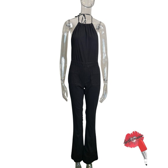 3x1 Pants - 3x1 NYC Jumpsuit‎ Small Black Halter Open Back Minimal Boho Y2K Denim